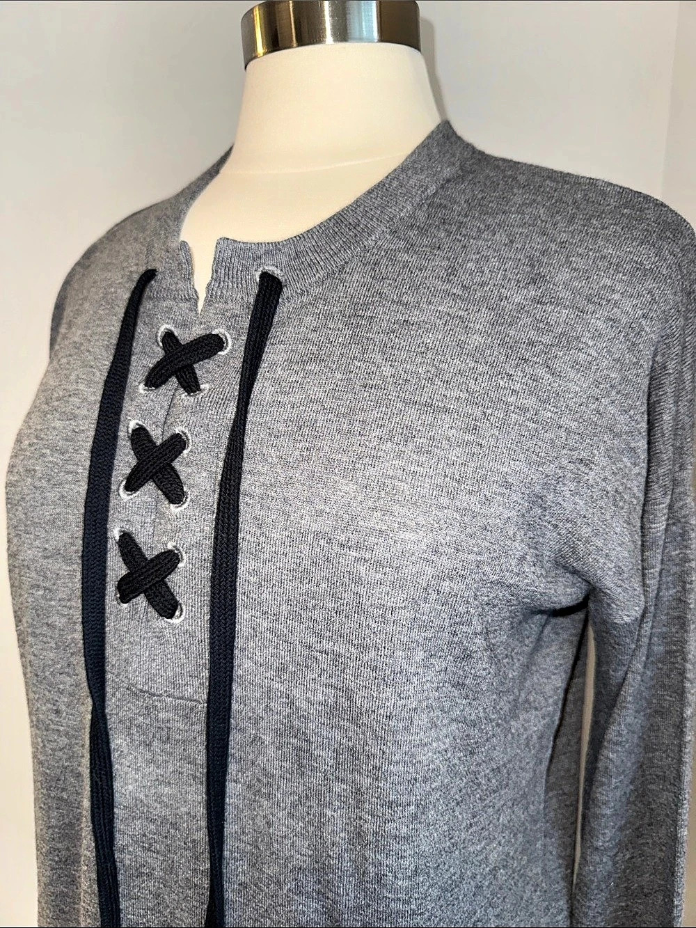 MAGASCHONI Lace Up Crew Neck Sweater Gray Medium
